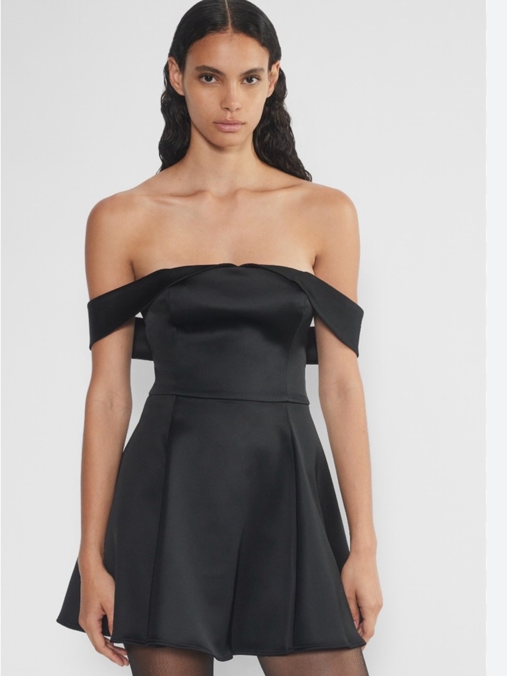 Aritzia Black Off-Shoulder Satin Mini Dress